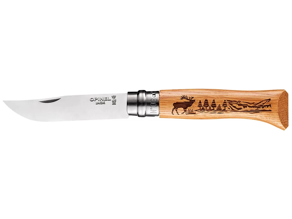 Нож складной Opinel Animalia Hare 08, нержавеющая сталь, дуб, олень