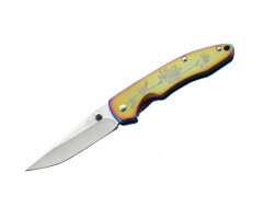 Нож Sanrenmu серии EDC лезвие 70 мм, рукоять металл, цвет - спектр, рисунок - цветок