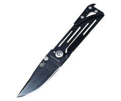 Нож Sanrenmu серии EDC лезвие 65мм., рукоять - металл, цвет - черный, ключ безопасного замка, клипса на ремень