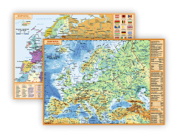 Карта Европы политическая/физическая, ламинированная, планшетная